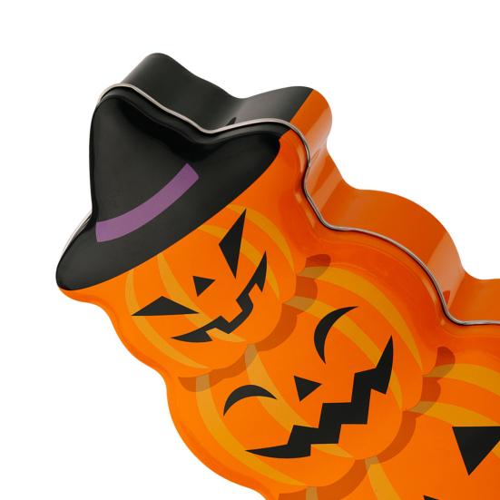Halloween Pumpkin Candy Tin Box, Stacked Pumpkin Shaped Metal Treat Container with Lid, Orange Tinplate Case for Trick or Treat Party Favors