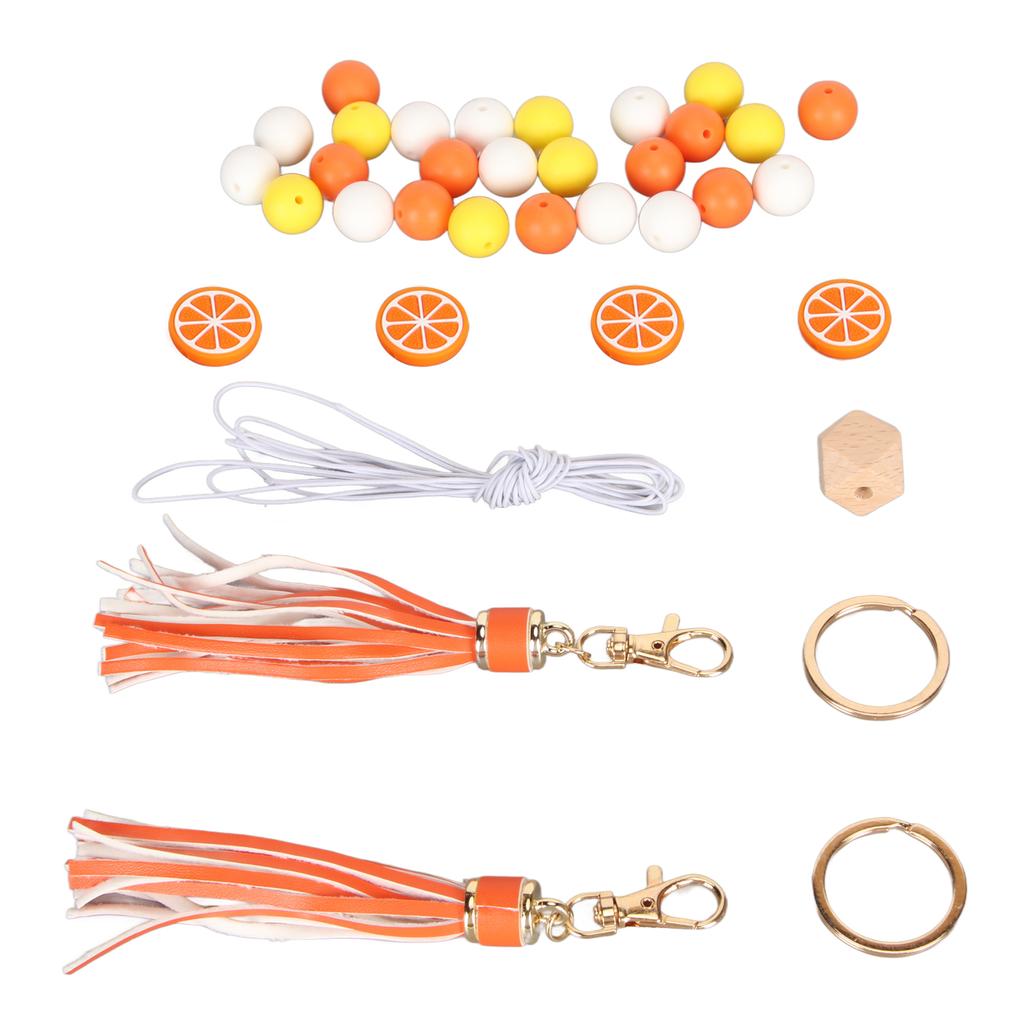 Keychain Lemon Silicone Bead Keyring Key Chain 15mm Silicone Bead Tassel Set for Decoration