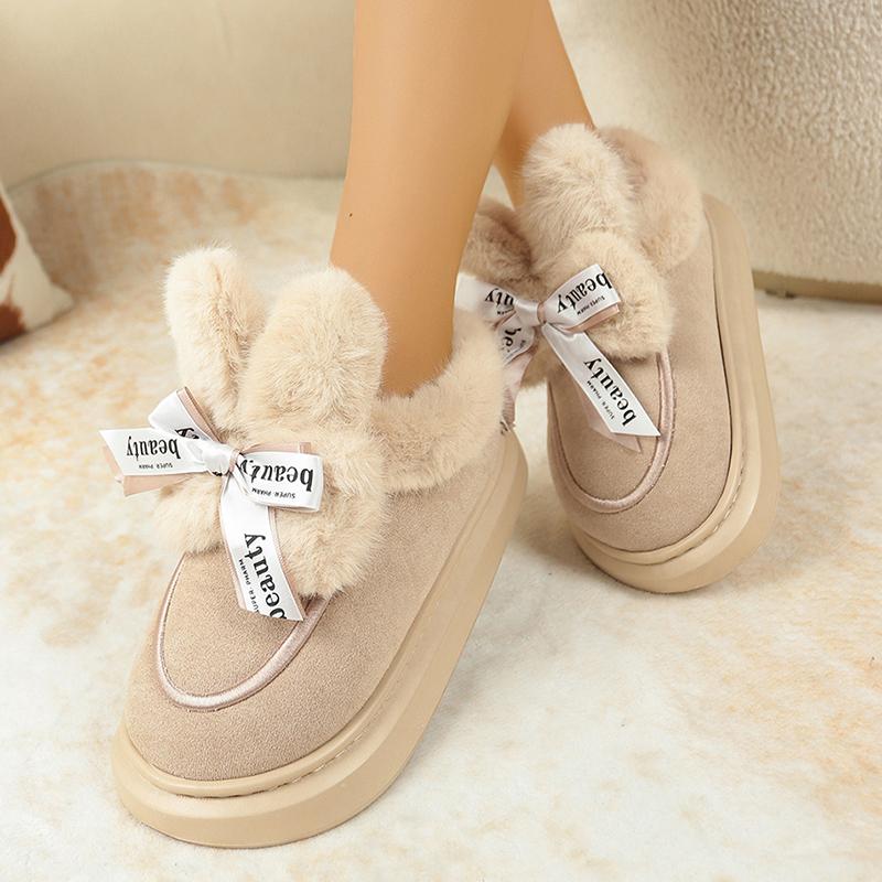Fashion Cartoon Shape Fluffy Plush Snow Boots for Women Winter Cozy Faux Fur Home Slippers Woman Thick Sole Anti Slip Warm Cotton Shoes