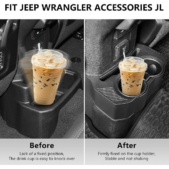 Rear Cup Holder for Jeep Wrangler JL Accessories, Back Seat Cup Holder, Floor Console Mounted Drink Holder for 2018- Jeep Interior Accessories 4 Door