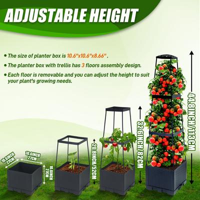 2pcs 44.8Inch Self-Watering Tomato Planter Box With Trellis, Trapezoidal Climbing Cage For Patio Garden Indoor Outdoor