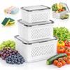 2026 4 In 1 Food Storage Container, Fruit Storage Containers for Fridge with Removable Colanders, Household Transparent Plastic Food Storage Box