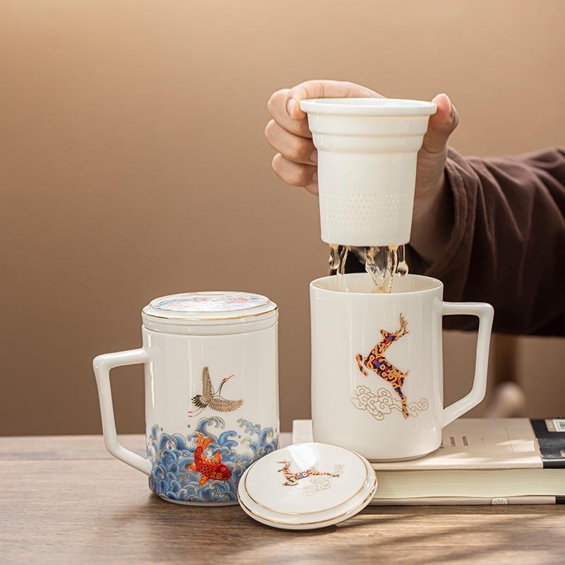 400 ml Keramisk Mugg Stor Kapacitet Kontorsmugg med Filter Tekopp