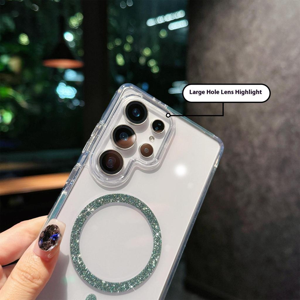 For Samsung Galaxy S24 Ultra Case Compatible with MagSafe Glitter Ring TPU+Acrylic Clear Phone Cover Airbag Protection