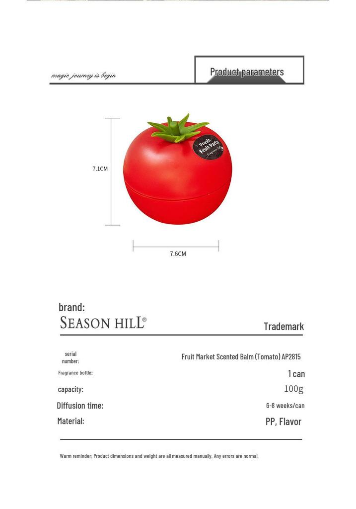 Tomato Aroma Diffuser Balm: Bedroom Ornament & Fruit Market Solid Scent Gift