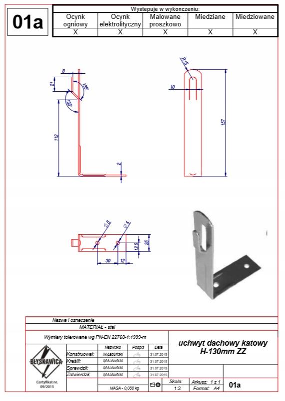 Uchwyt dachowy kątowy odgromowy h -130mm. zz