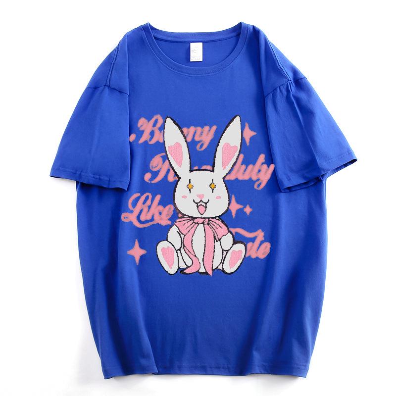 

Женская хлопковая футболка с принтом кролика кремового желтого цвета - коллекция Лето 2023, с короткими рукавами, повседневная, свободный крой XXL