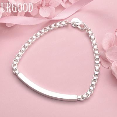 Pulsera de plata de ley 925 con cadena de caja y laterales lisos, joyería de moda para bodas