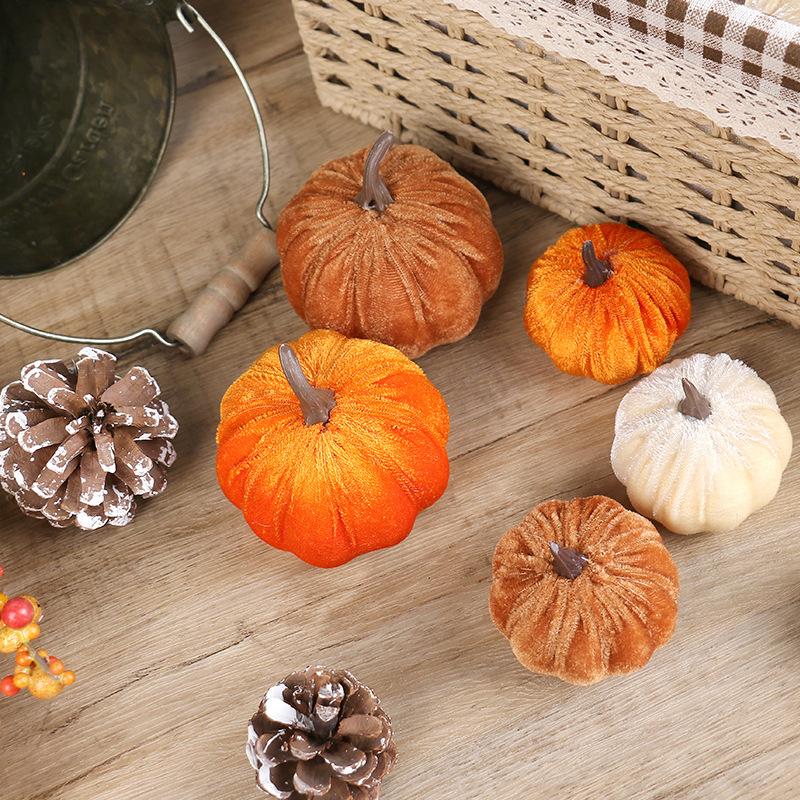 Halloween Pumpkin Ornaments Flannel  Ins Lifelike for Party Bar Entryway Cabinet Nightstand Balcony Coffee Table Holiday Decor
