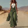 Retro Western Wildleder Fransen Weite Beine Taschen Latzhose