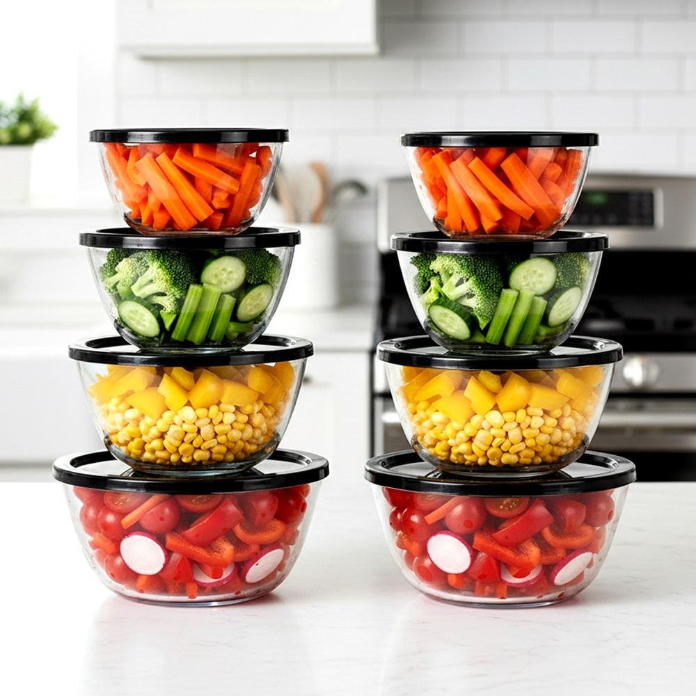 Glass Bowls With Lids 750 Ml / 1 L / 1.5 L / 2 L 8 Pcs.