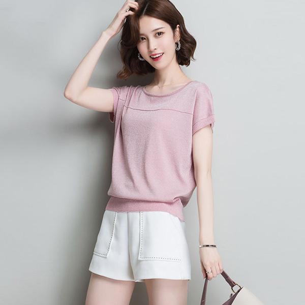 Plus Size Loose Summer Bat Sleeve Bright Silk Jersey Short Sleeve T-shirt for Women 40kg-100kg