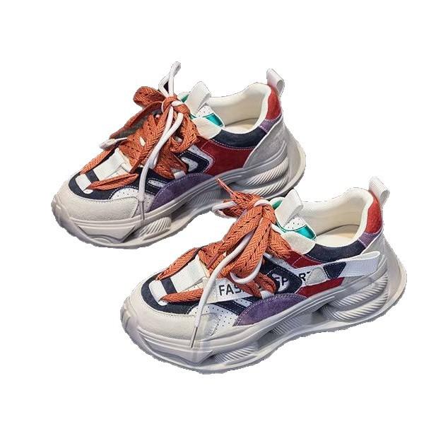 European station dad shoes women 2025 spring and summer explosion Internet celebrity leather color matching platform comfortable sports and leisure s
