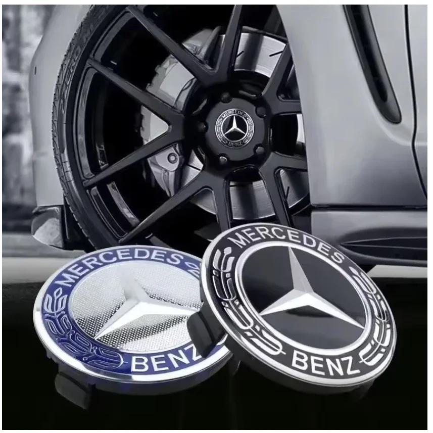 4PCS/Set Universal Mercedes Benz 75mm Black and Silver AMG Hubcap Center Cap Upgrade Wheel Hub Cover FA1