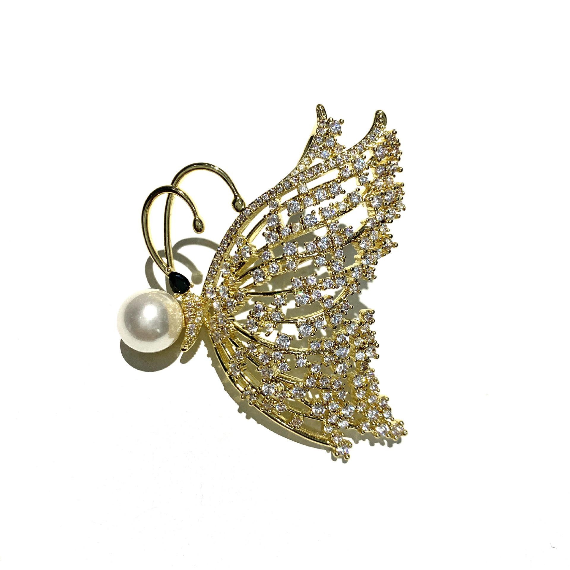 Zircon Pearl Butterfly Brooch - Elegant Insect Pin