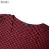 ZANZEA Women Casual Square Collar Summer Short Sleeve Grid Print Dress
