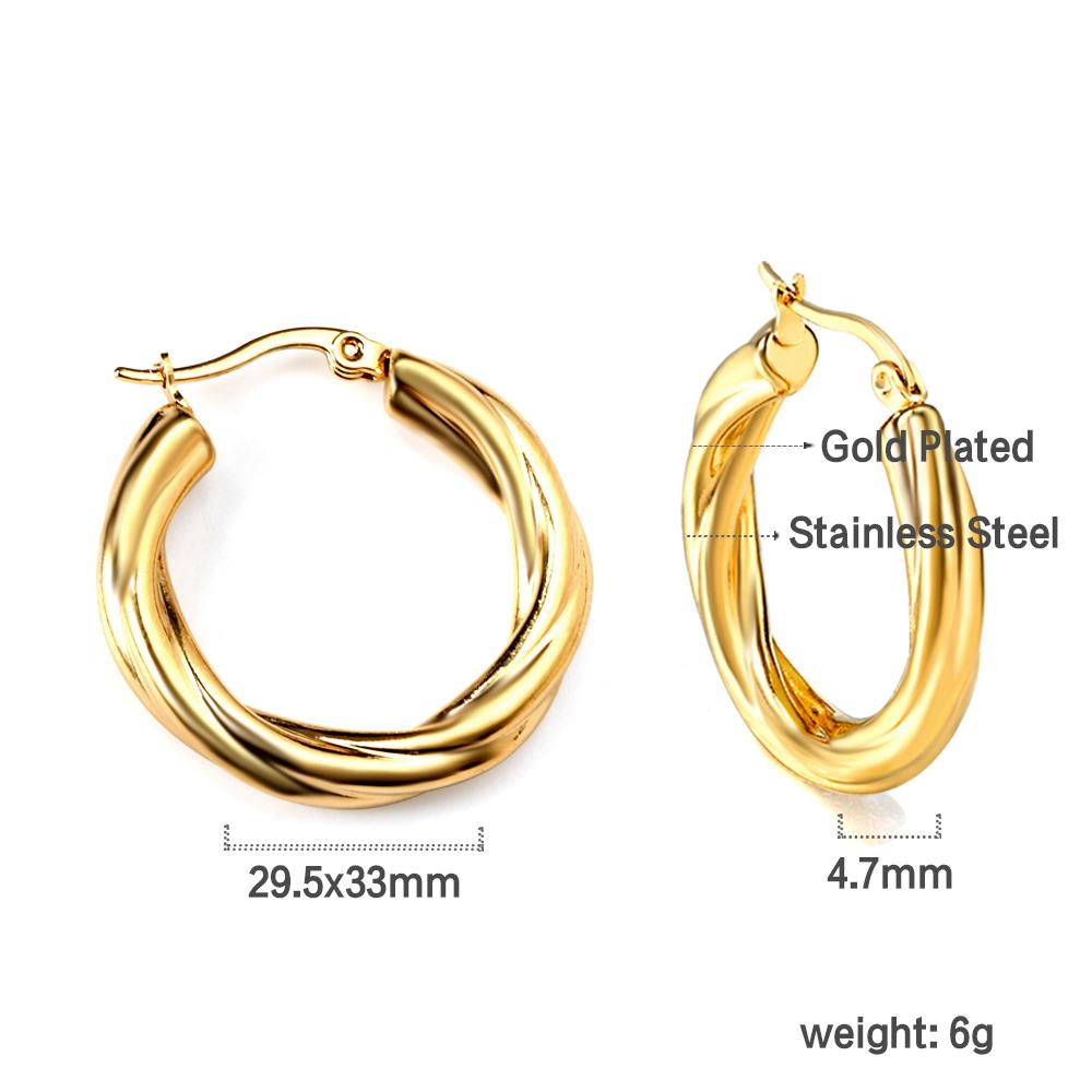 

Fashion Girls Twist Chain Hoop Earrings, Gold-plated Stainless Steel Vintage Punk Jewelry, High-end Versatile Jewelry
