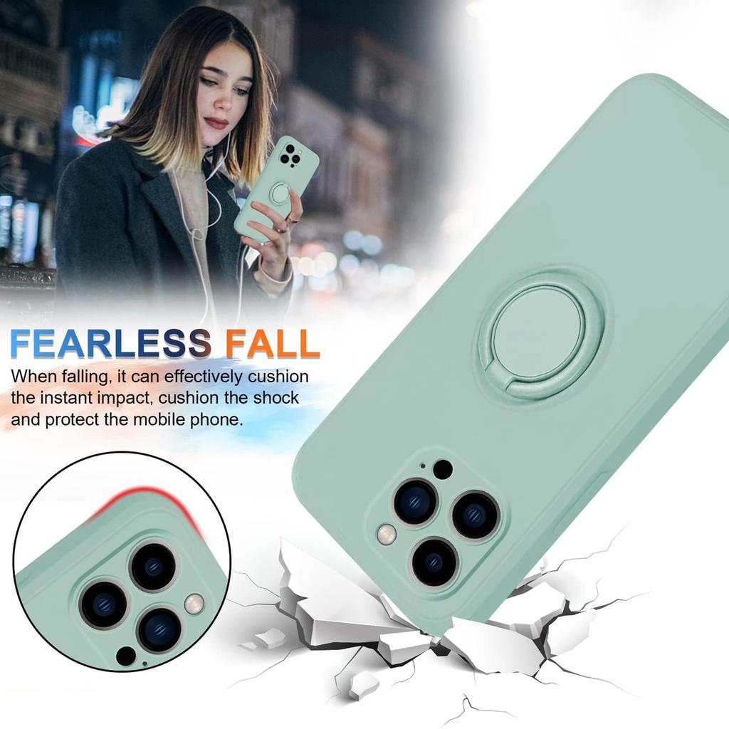 For iPhone 15 Pro Ring Kickstand Case Liquid Silicone Anti-scratch Phone Cover with Wrist Rope