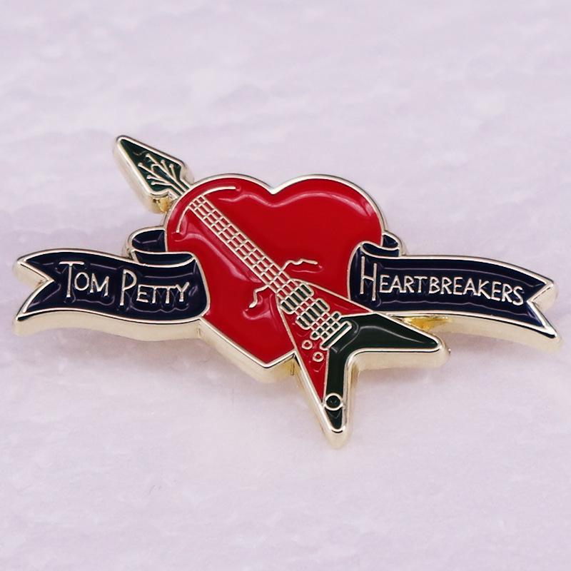 Tom Petty and the Heartbreakers Red Heart Guitar Brooch Badge Gift