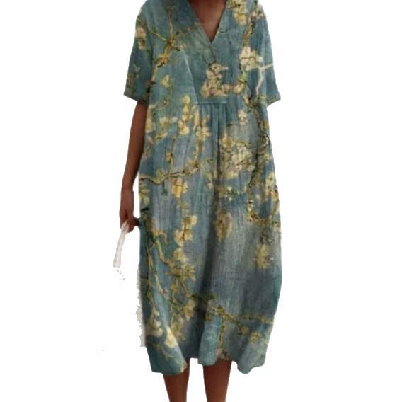 New Imitation Cotton Large Size Women's Shirt Short Sleeve Dress Ocean Vacation Company