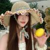 Summer Women's Seaside Beach Sun Hat Ethnic Style Big Brim Holiday Style Bucket Hat Showing Face Small Sunscreen Straw Hat