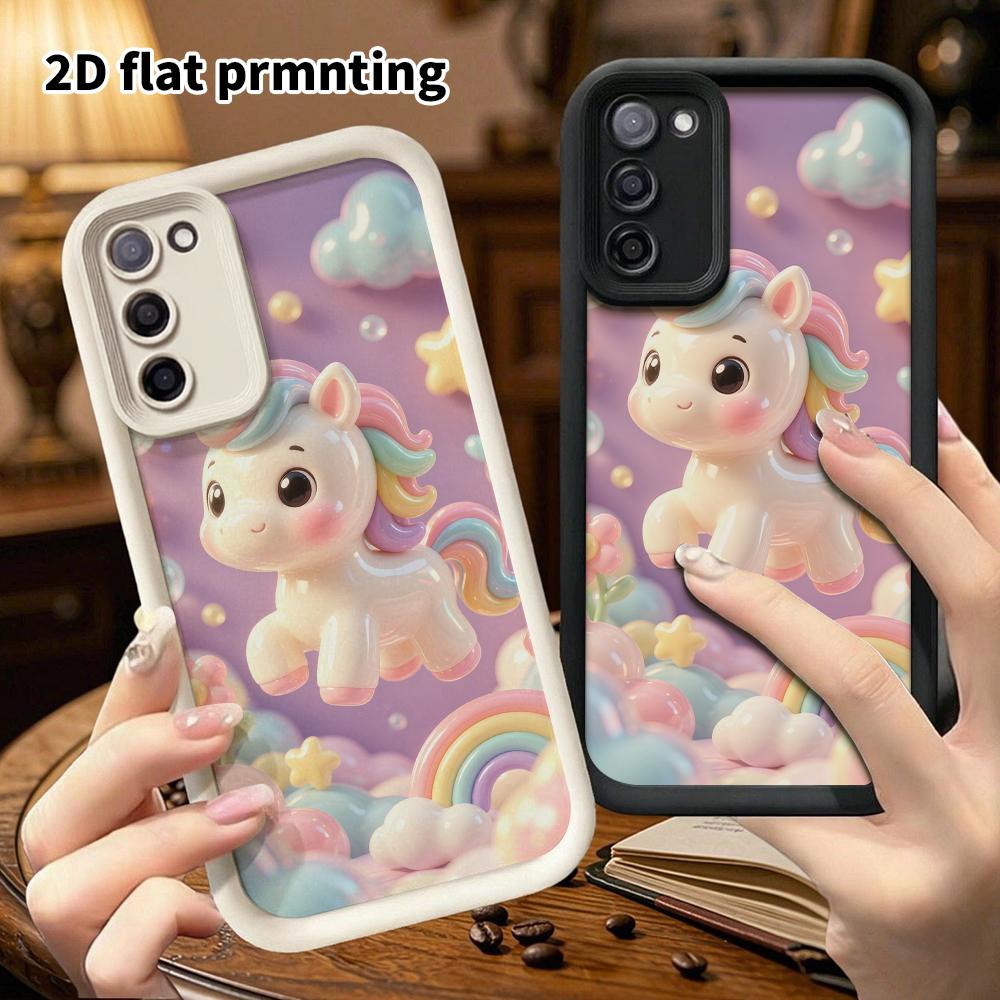 Phone case: 2D flat design suitable for Samsung Galaxy A34 A35 M05 M06 S20 S22 S21 FE Plus 5G protective case, Rainbow Pony, perfect Christmas and Hal