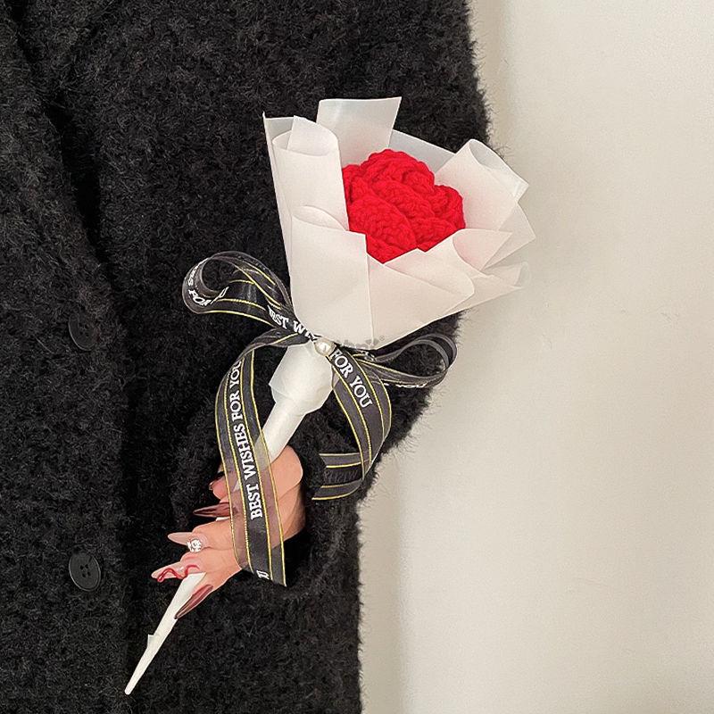 Creative Knitted Rose Fairy Stick Valentine's Day And Birthday Gift Sweet Lovely Crocheted Sunflower Magic Wand Small Bouquet