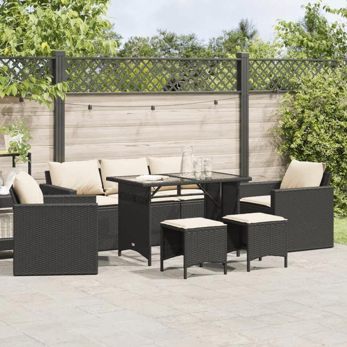 VidaXL Salon de jardin 6 pcs avec coussins noir résine tressée 3213548