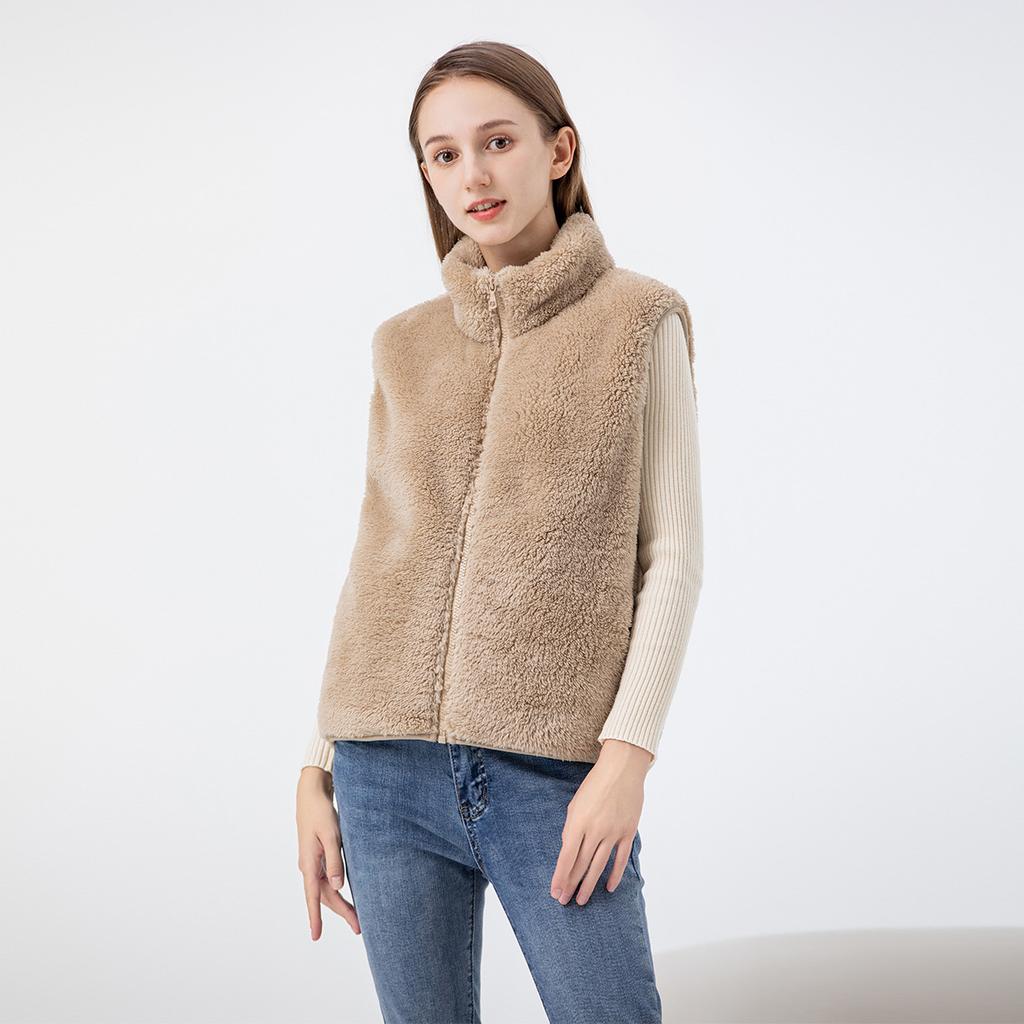 Jesienny i Zimowy Wiatroodporny i Ciepły Codzienny Polarowy Kamizelka Kurtka z Kołnierzem Stojącym Damska