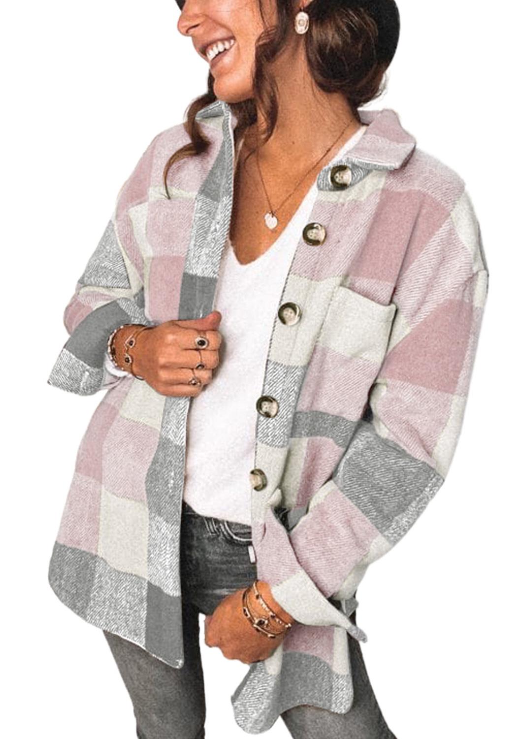 

2026 European Women s Autumn Winter Casual Pocket Jacket Small розовый