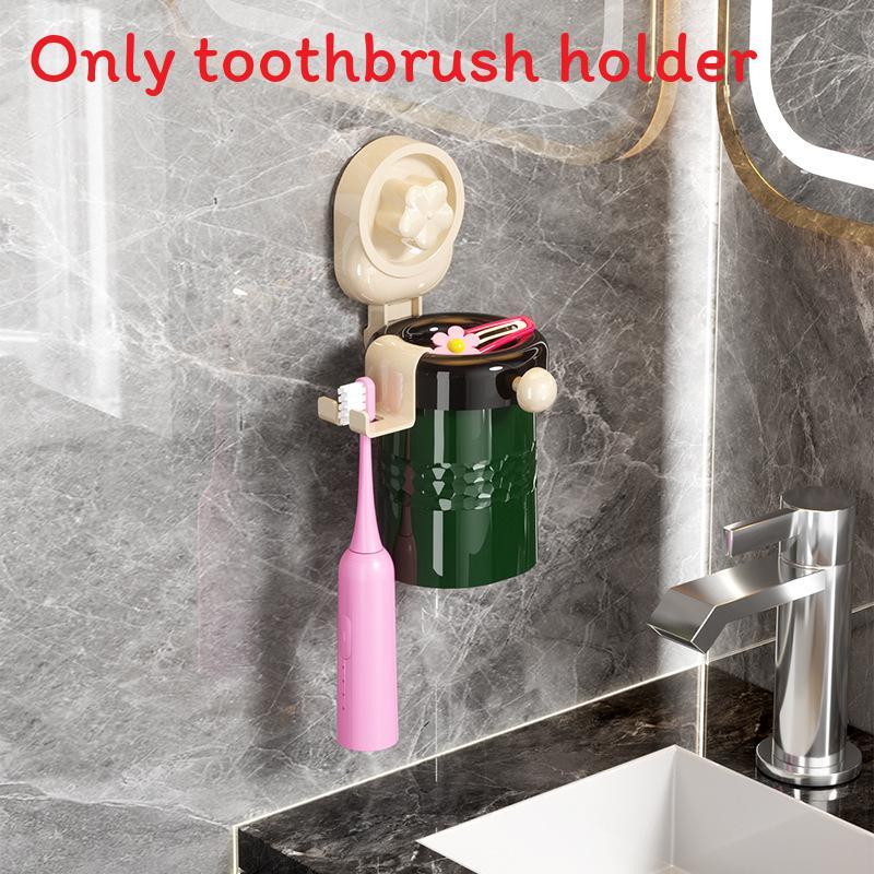 Plastic Suction Cup Toothbrush Holder And Cup Set For Bathroom Organization