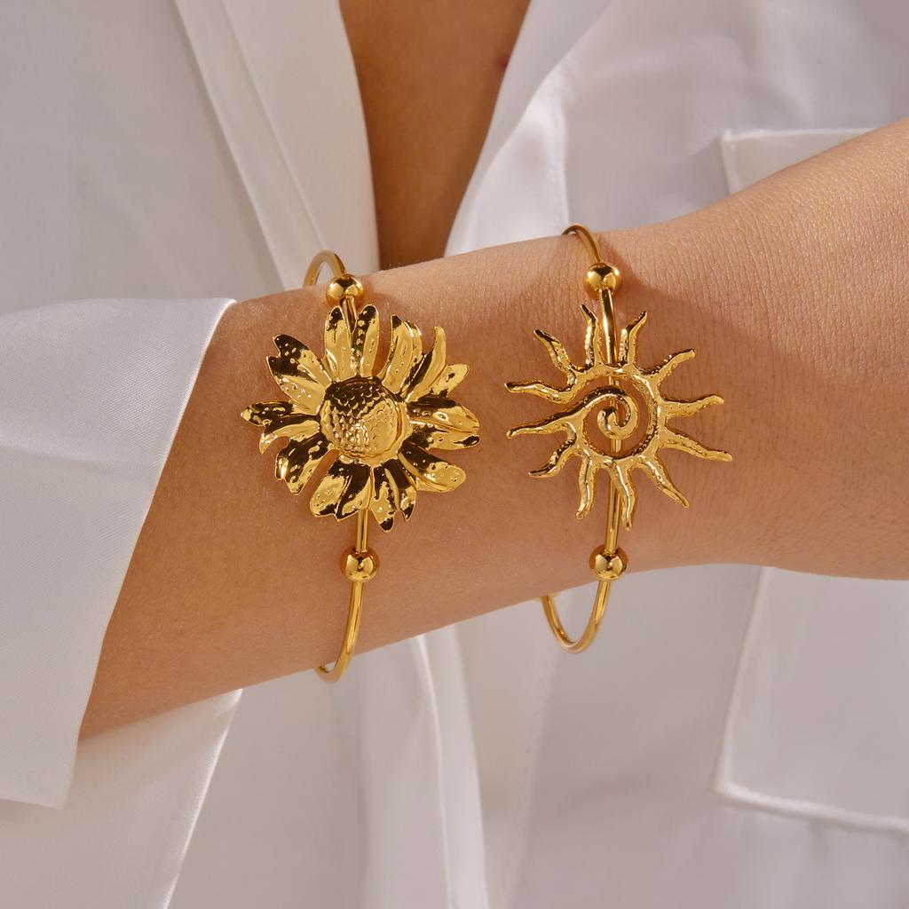 Vacation Style Stainless Steel Cuff Bangle for Women Gold Color Adjustable Conch Octopus Turtle Bracelet Beach Party Jewelry