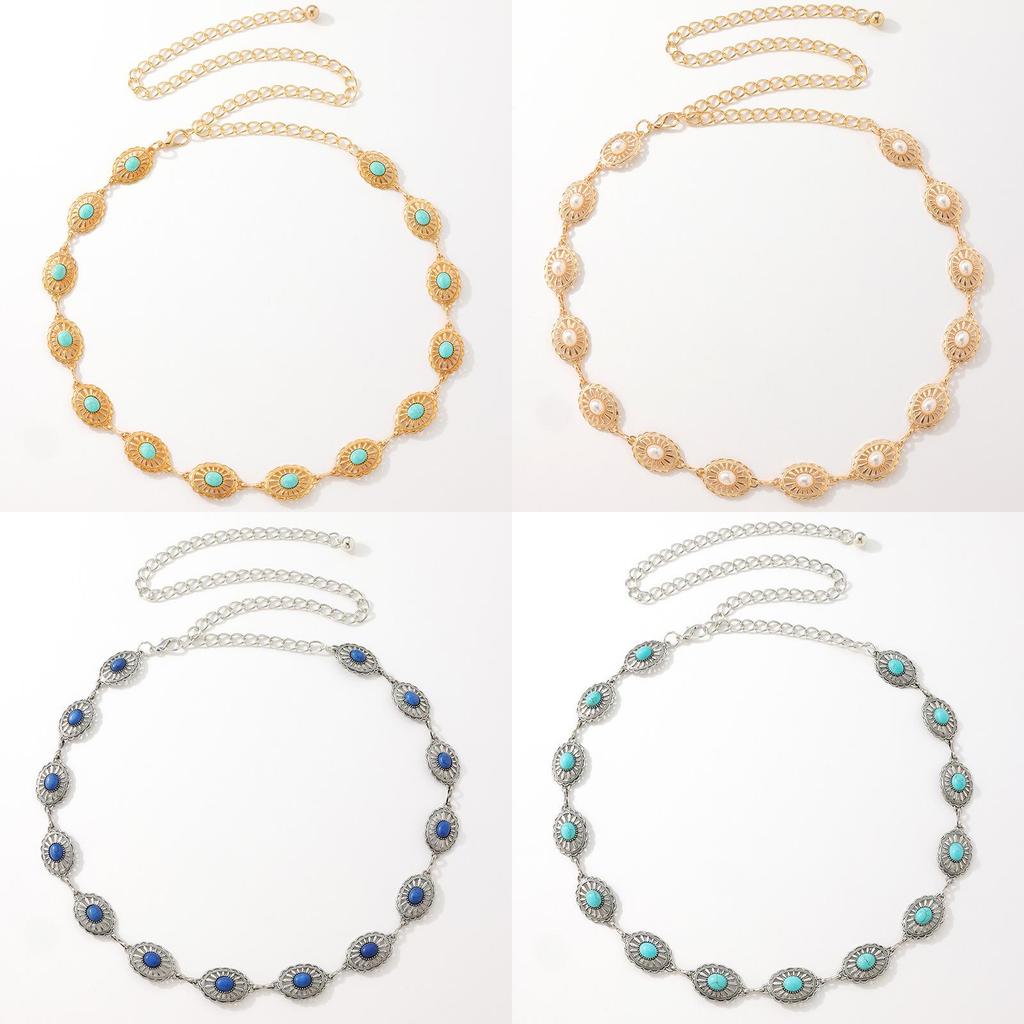 Bohemian Frau Metall Hüftkette Mit Perlenverzierungen Für Sommer Modeaccessoire