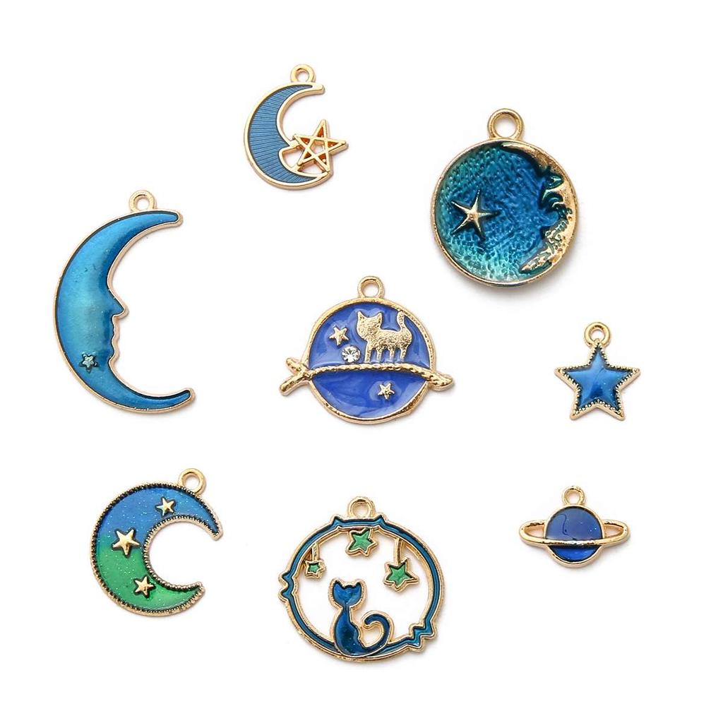 Mixed Moon Star Globe Clips Pendants for DIY Handmade Jewelry 8pcs