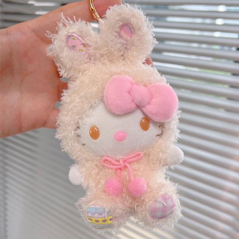 

Милый Плюшевый Брелок Hello Kitty Sanrio Кроличьи Ушки Кошка Kt Мягкая Набивная Кукла Подвеска Брелок для Ключей Автомобиля Декор для Рюкзака Сумки
