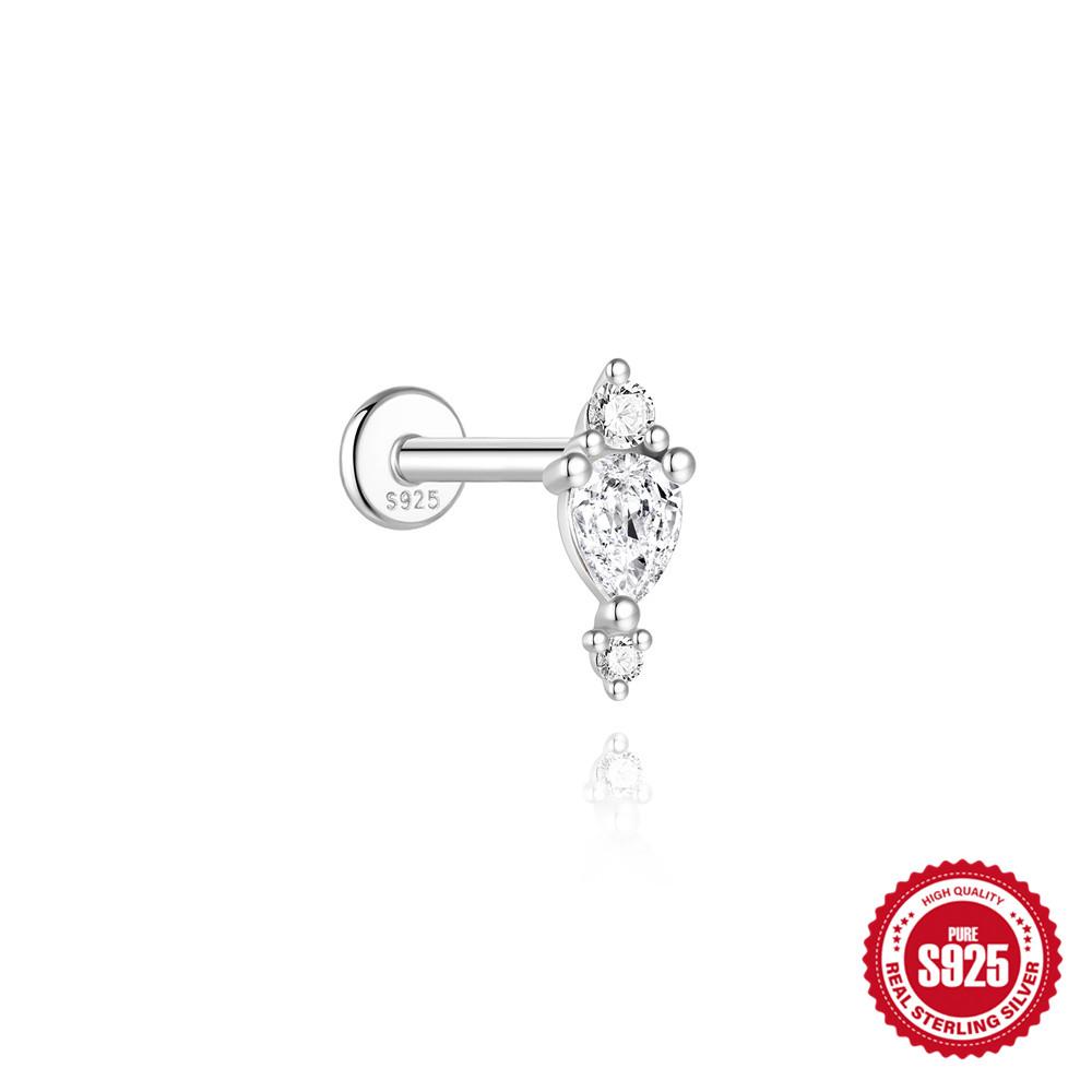 AIDE 925 Silver 1PC Mini Moissanite Four-Claw Screw Stud Earrings Casual Design DIY INS Ear Studs For Lady Jewelry