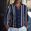 2026 New Style Red, Black, and White Striped Long-Sleeve Shirt for Men, Stylish Slim Fit Lapel Cardigan Casual Top