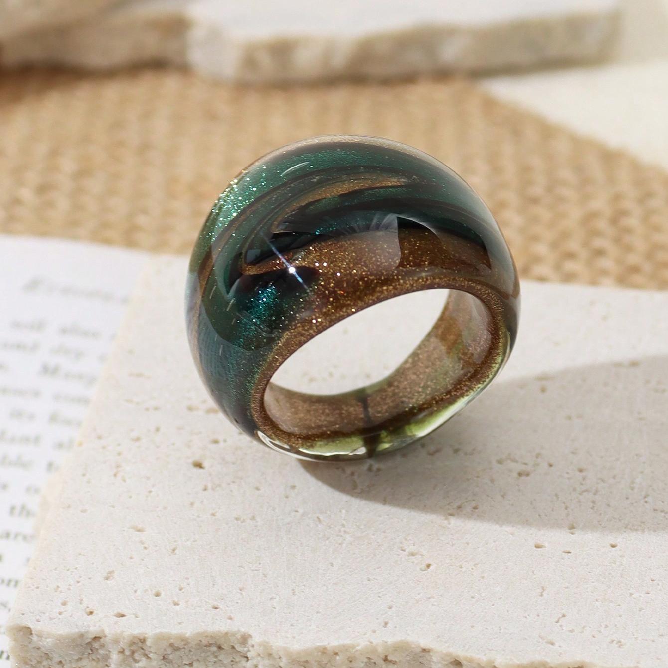 

1 шт. летнее красочное стеклянное кольцо в богемном стиле красное/зеленое женское кольцо с ручной росписью, подходящее для подарка на отпуск и свидания one-size