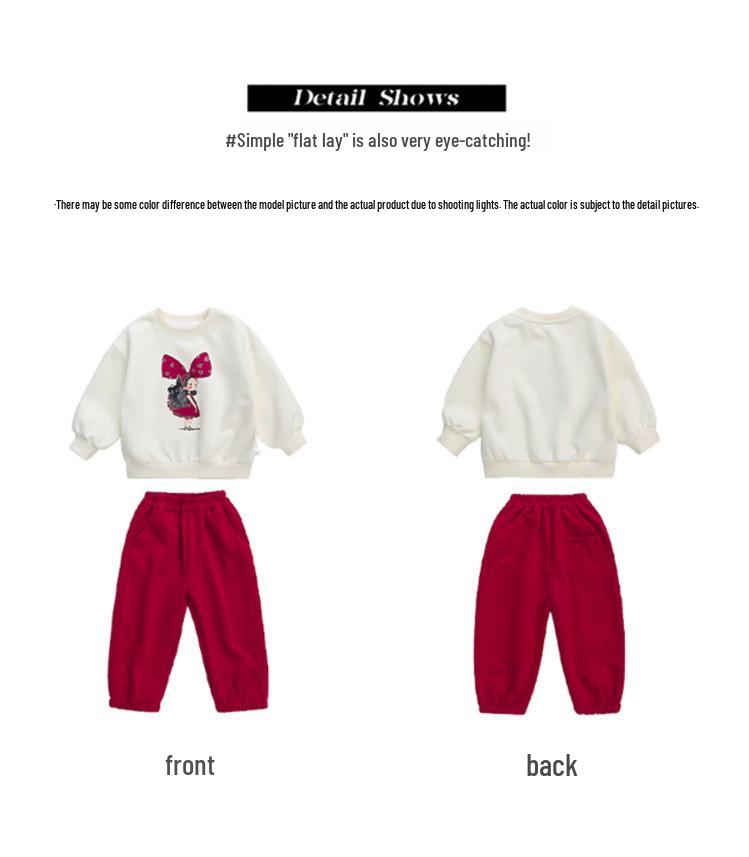 Girls' 2026 Spring-Autumn Korean Cartoon Print Fashion Set