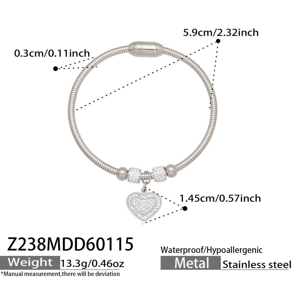 Niche Heart-Shaped Zircon Flower Stainless Steel Bracelet - European & American Style for Women