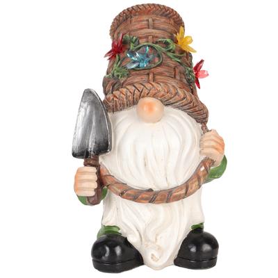 Garden Gnomes Outdoor Solar Light Resin Weatherproof Cute Holding Shovel Gnome Statue for Yard Lawn