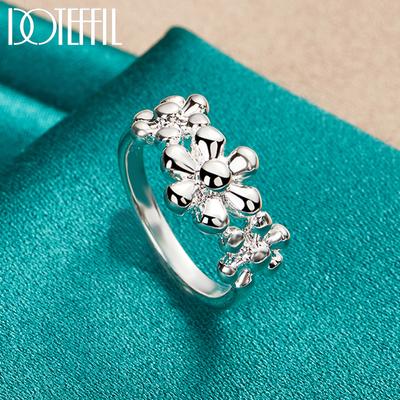 925 Sterling Silver Three Flower Ring Fashion Wedding Jewelry