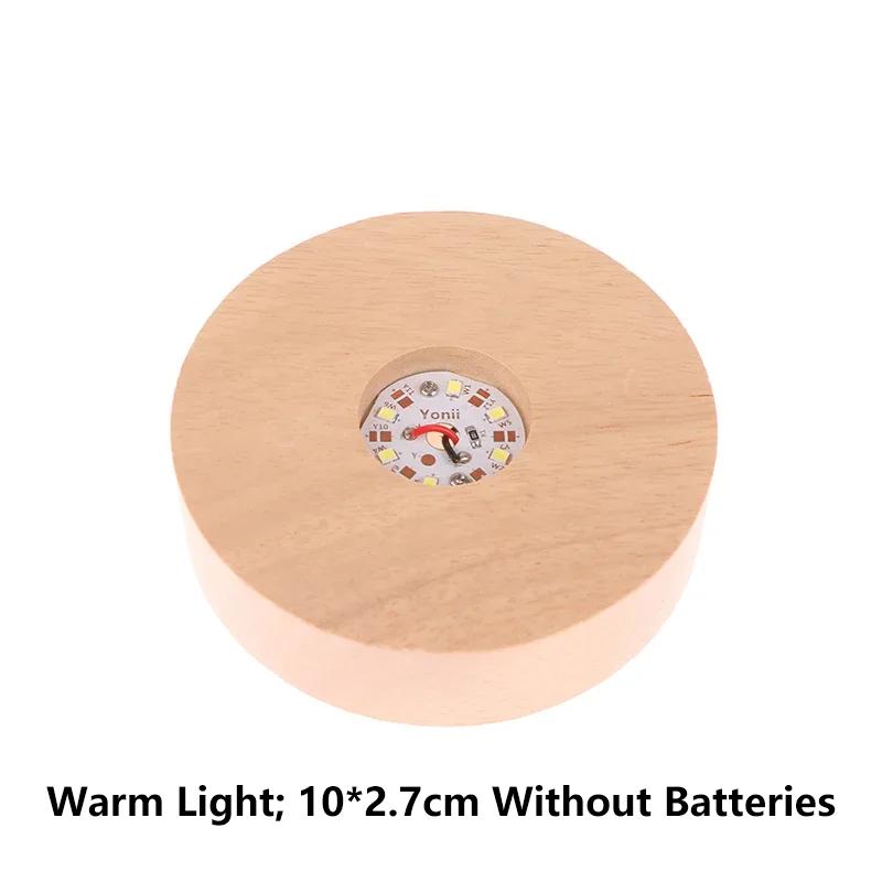 Batteriebetrieben 8/10cm Rund Holz LED Licht Display Basis Ständer Halter Fähig Nachtlampe Basis Kristall Glas Harz Kunst Ornamente