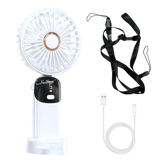 Portable Handheld Fan Digital Display 5 Speeds Low Noise Rechargeable 180 Degree Adjustable Foldable Cooling Fan Small Personal Air Conditioner