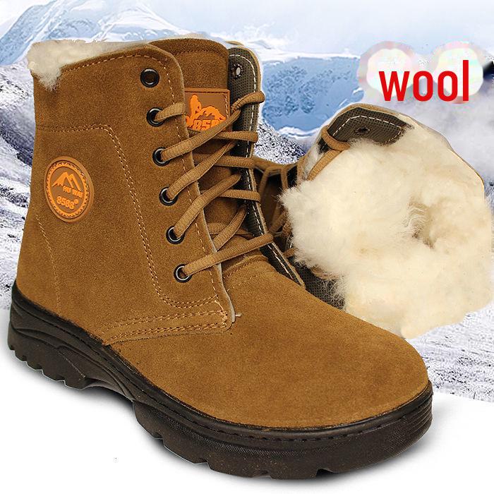 Men's Cowhide Wool Fur Work Boots - Thick & Warm Martin Snow Shoes