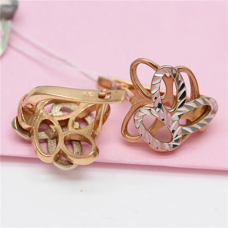 Exquisite Russian 585 Purple Gold Ear Buckle Women'S Simple Temperament Wind-Plated Rose Gold Flower-Shaped Soviet Hollow Earrings
