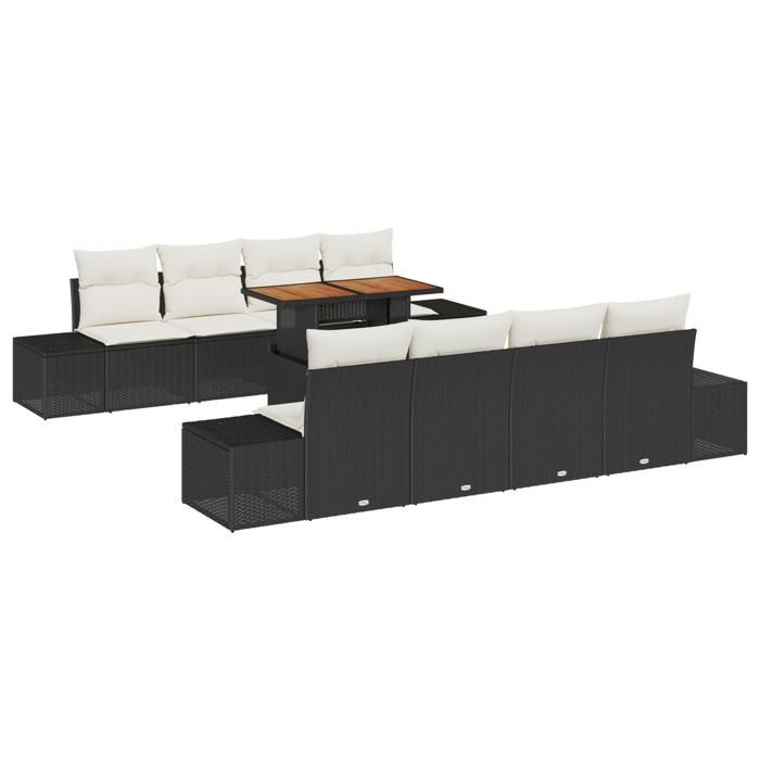 VidaXL Ensemble de salle à manger de jardin 9 pièces avec coussins en poly rotin noir et acacia 3349935