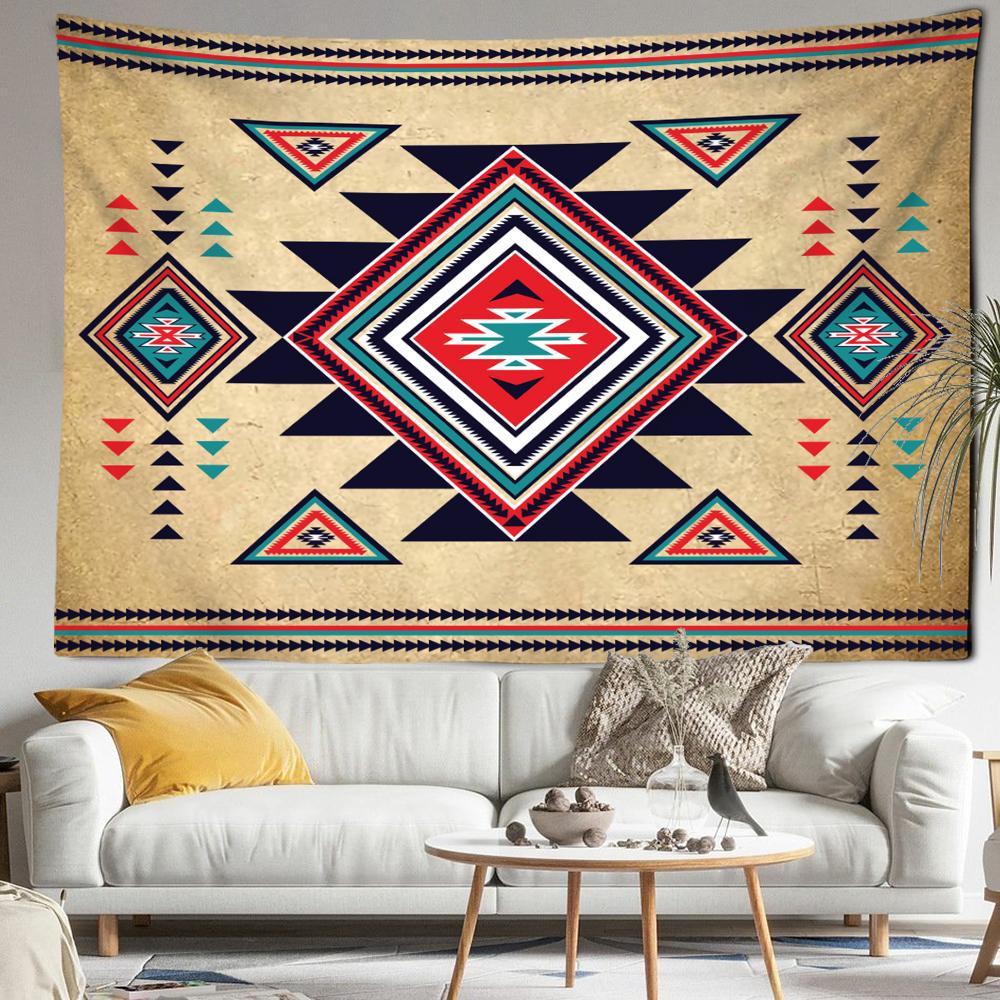 Retro Diamond Pattern Tapestry Wall Hanging Bohemian Style Hippie Tapez Art Aesthetic Room Background Decor