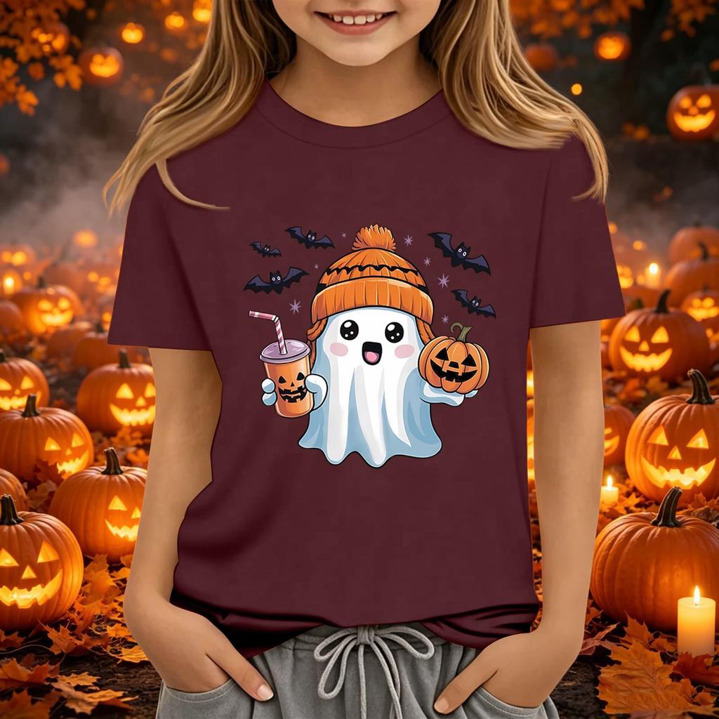 Kids Halloween Printed Short Sleeve T-Shirt Loose Fit Round Neck Casual Tee