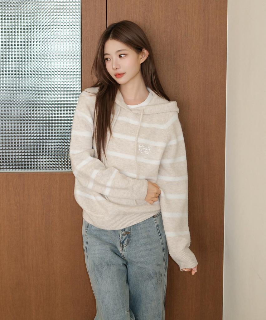 MUAHMUAH Striped Wool Brushed Hoodie Knit [Oatmeal]